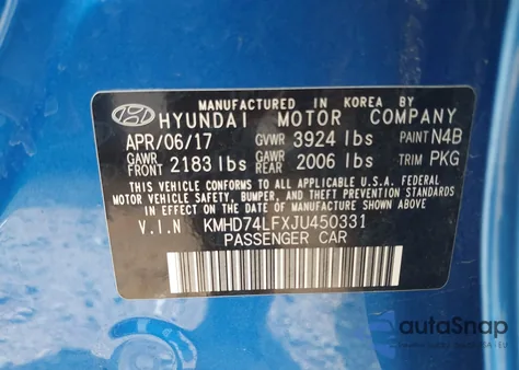 2018 Hyundai Elantra Se from USA, damaged, VIN KMHD74LFXJU450331